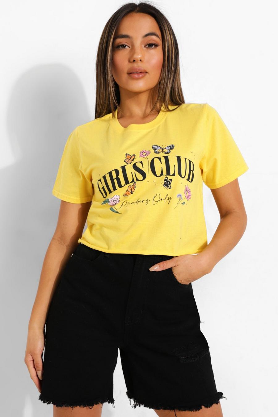Yellow Petite Girls Club Slogan Crop T-shirt image number 1