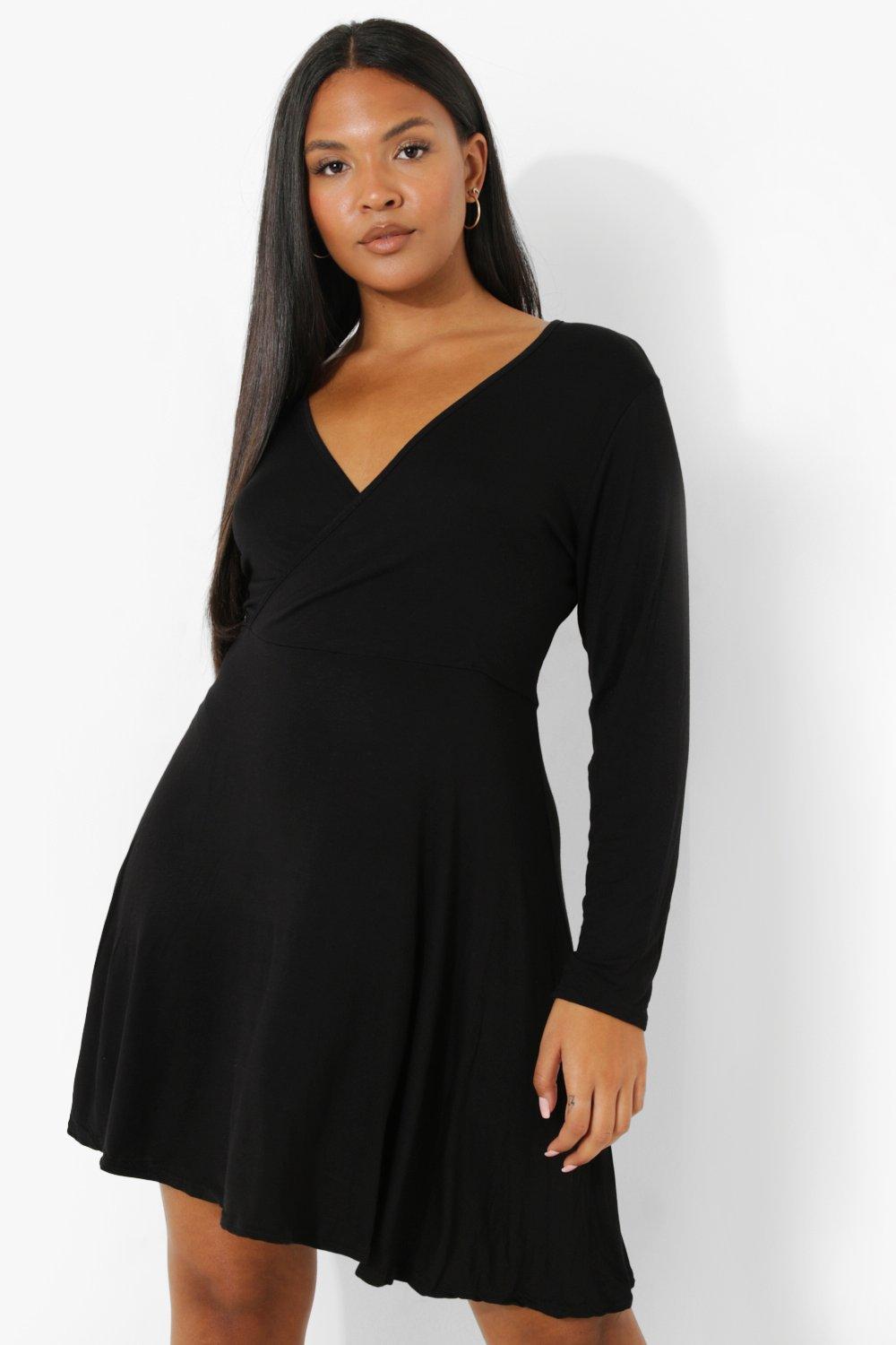 Plus Jersey Knit Wrap Skater Dress