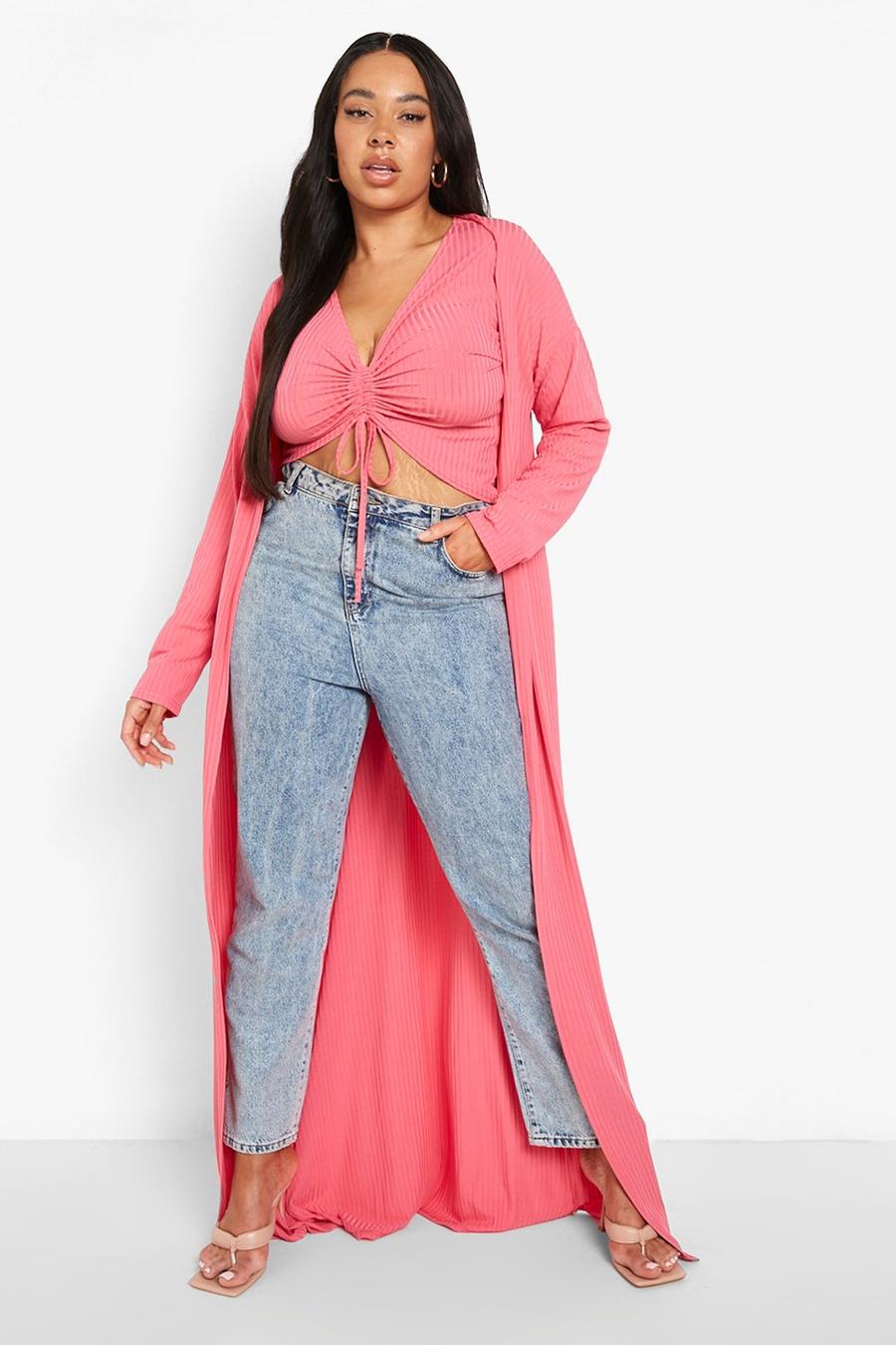 Grande taille - Kimono long , Hot pink image number 1