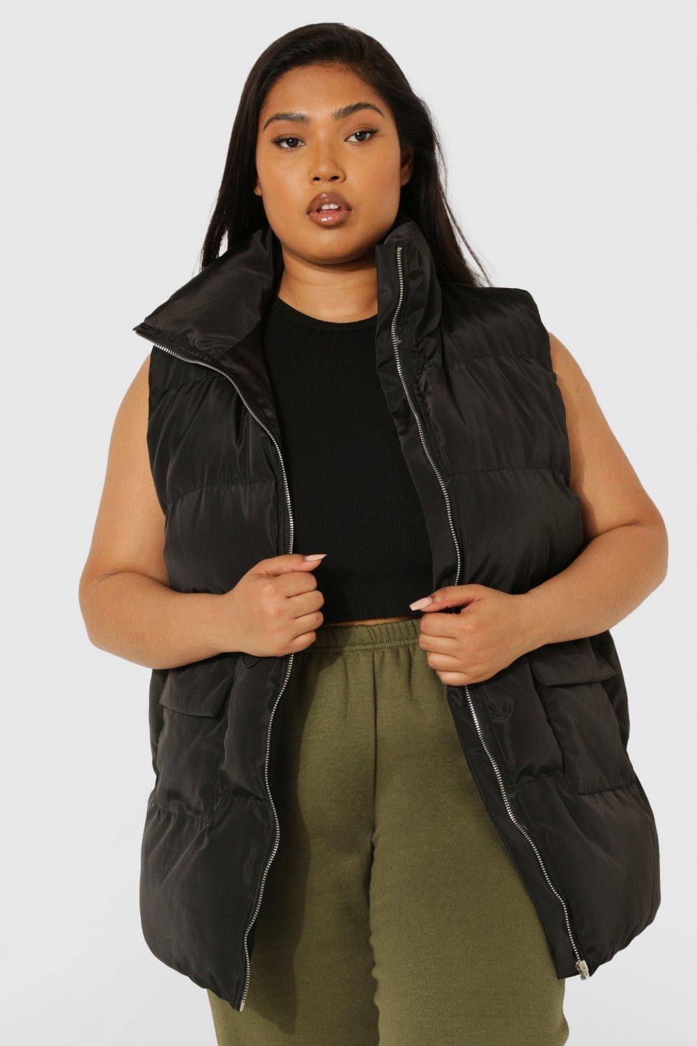 Plus size puffer vest with fur hood online