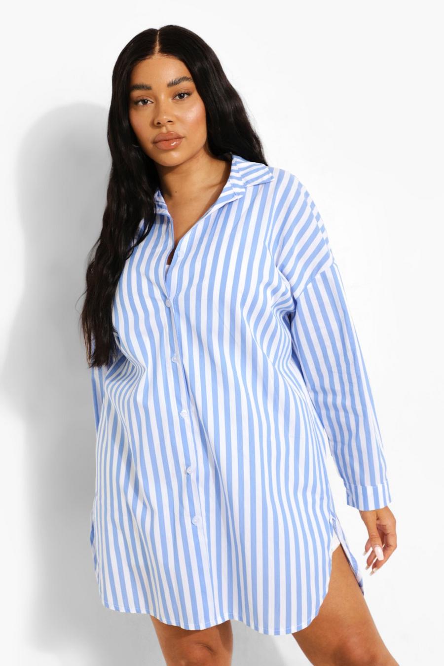 Blue Plus Stripe Shirt Dress image number 1