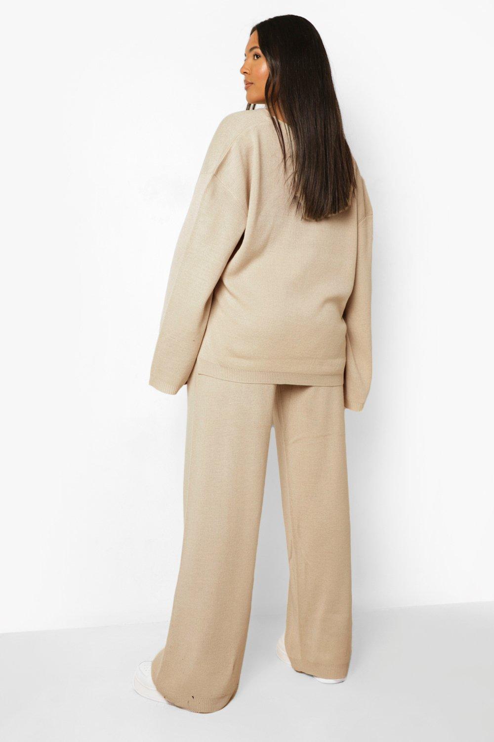 Plus Size Crepe Knit Pull On Pants - Beige