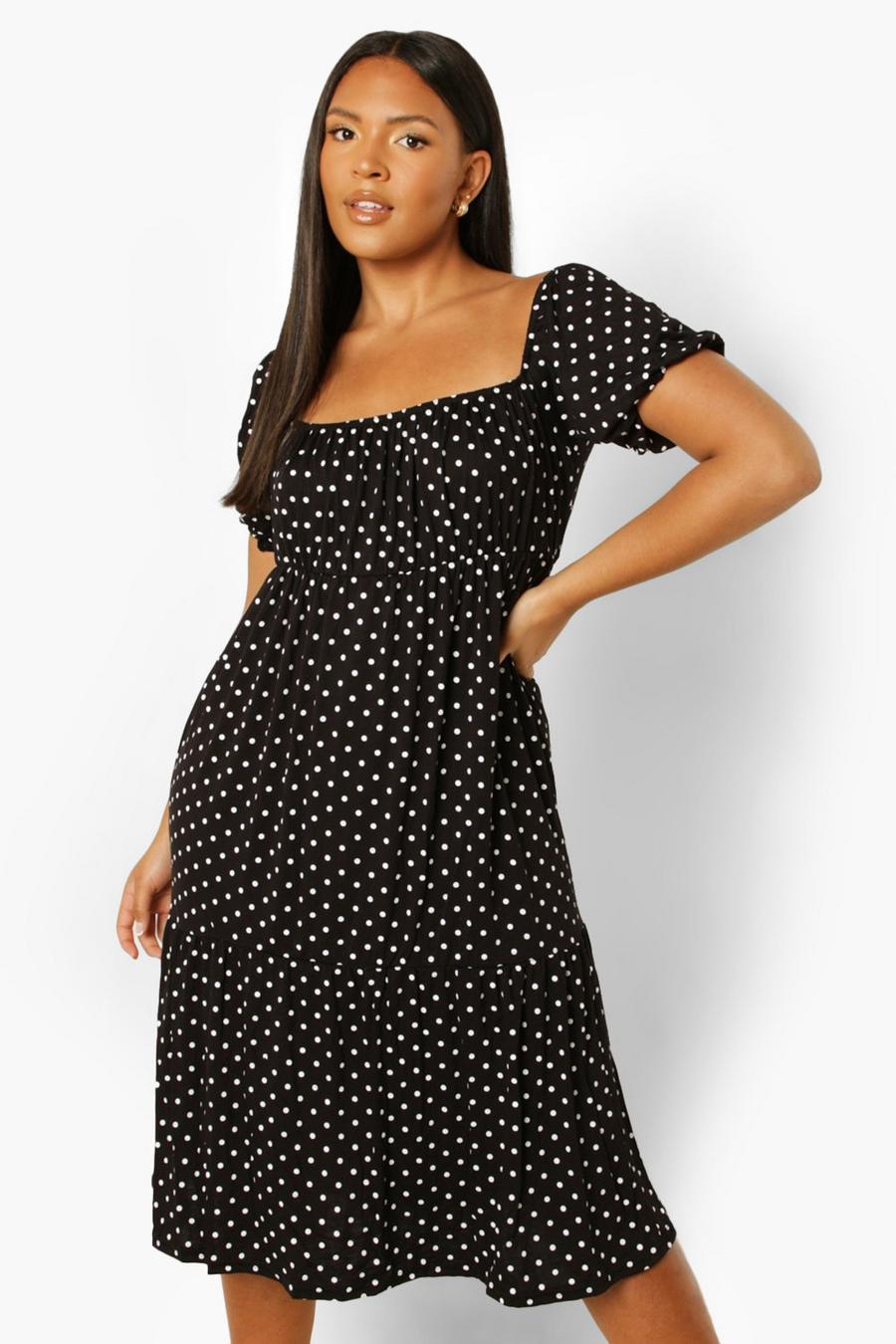 Black Plus Jersey Polka Dot Tiered Midi Dress image number 1