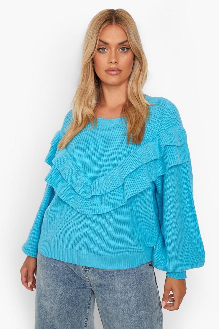 Turquoise Plus Ruffle Detail Jumper image number 1