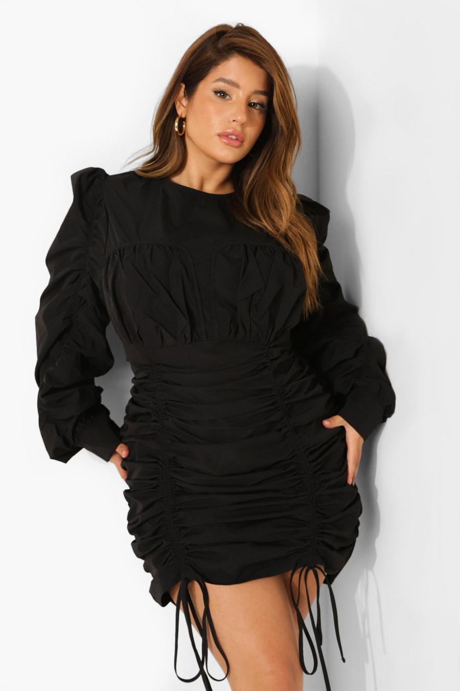 Black Plus Woven Ruched Bodycon Dress image number 1