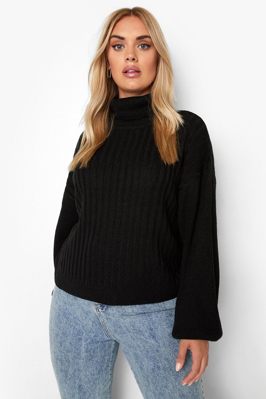 Black Plus Balloon Sleeve Turtleneck Sweater