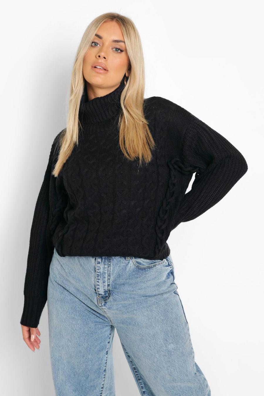 Black Plus Lace Up Detail Turtleneck Sweater image number 1