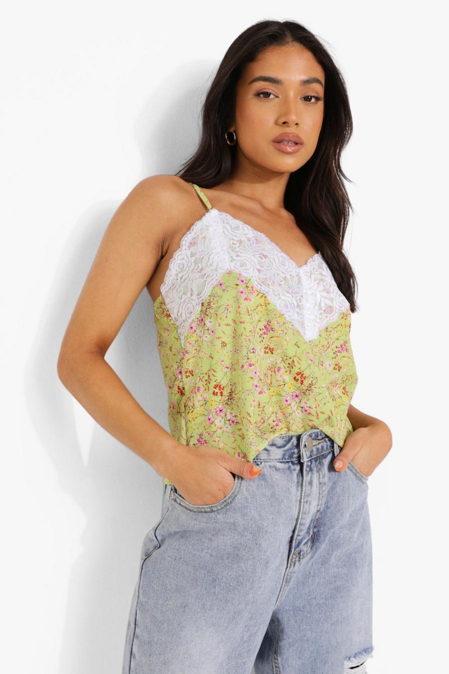 Lime Petite Ditsy Lace Trim Cami Top image number 1