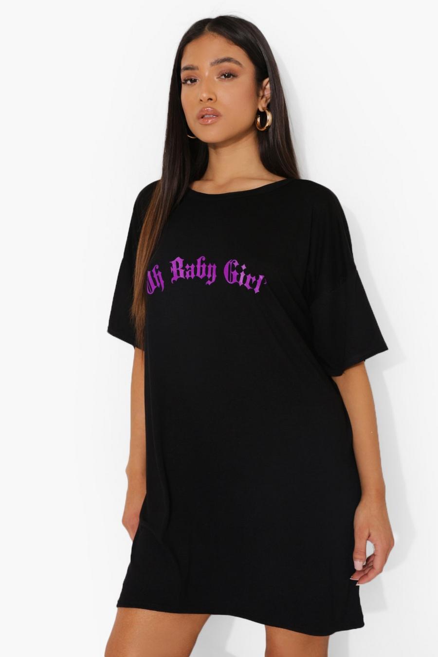 שחור שמלת טישרט עם הדפס Baby Girl, פטיט image number 1