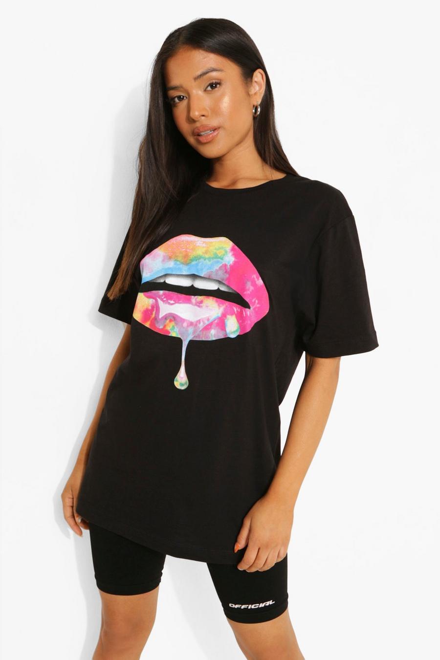 Black Petite Lips Print T-shirt image number 1