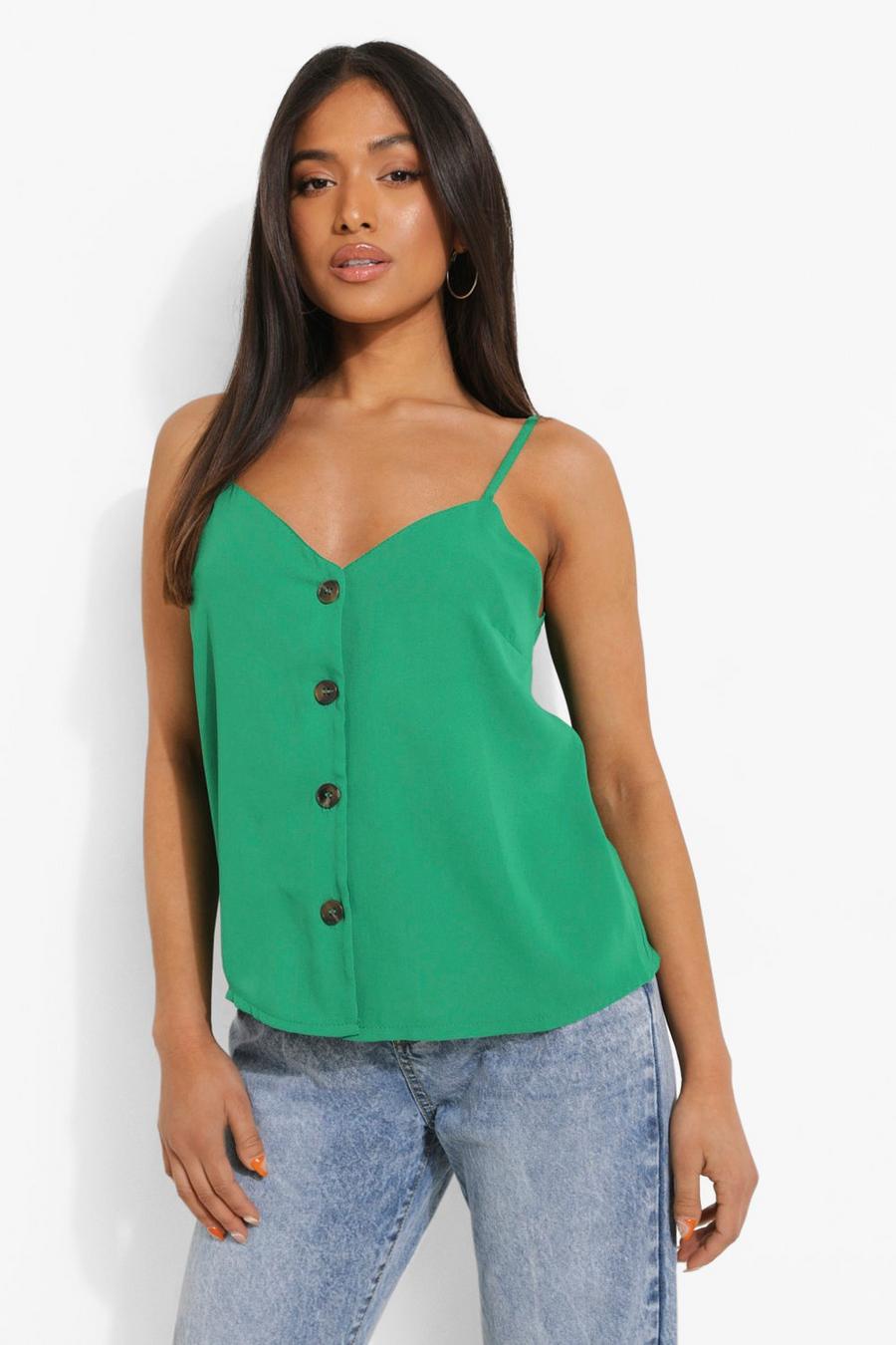 Green Petite Button Front Woven Cami Top image number 1