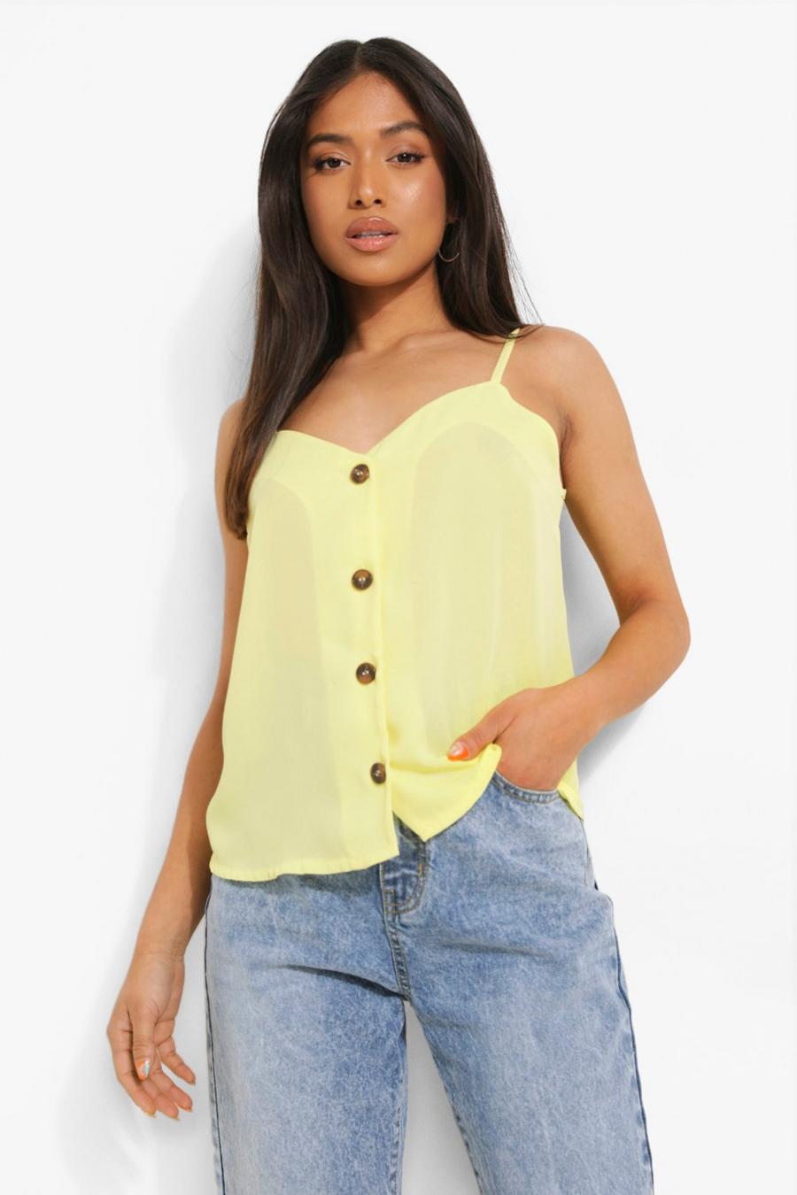 Yellow Petite Button Front Woven Cami Top image number 1