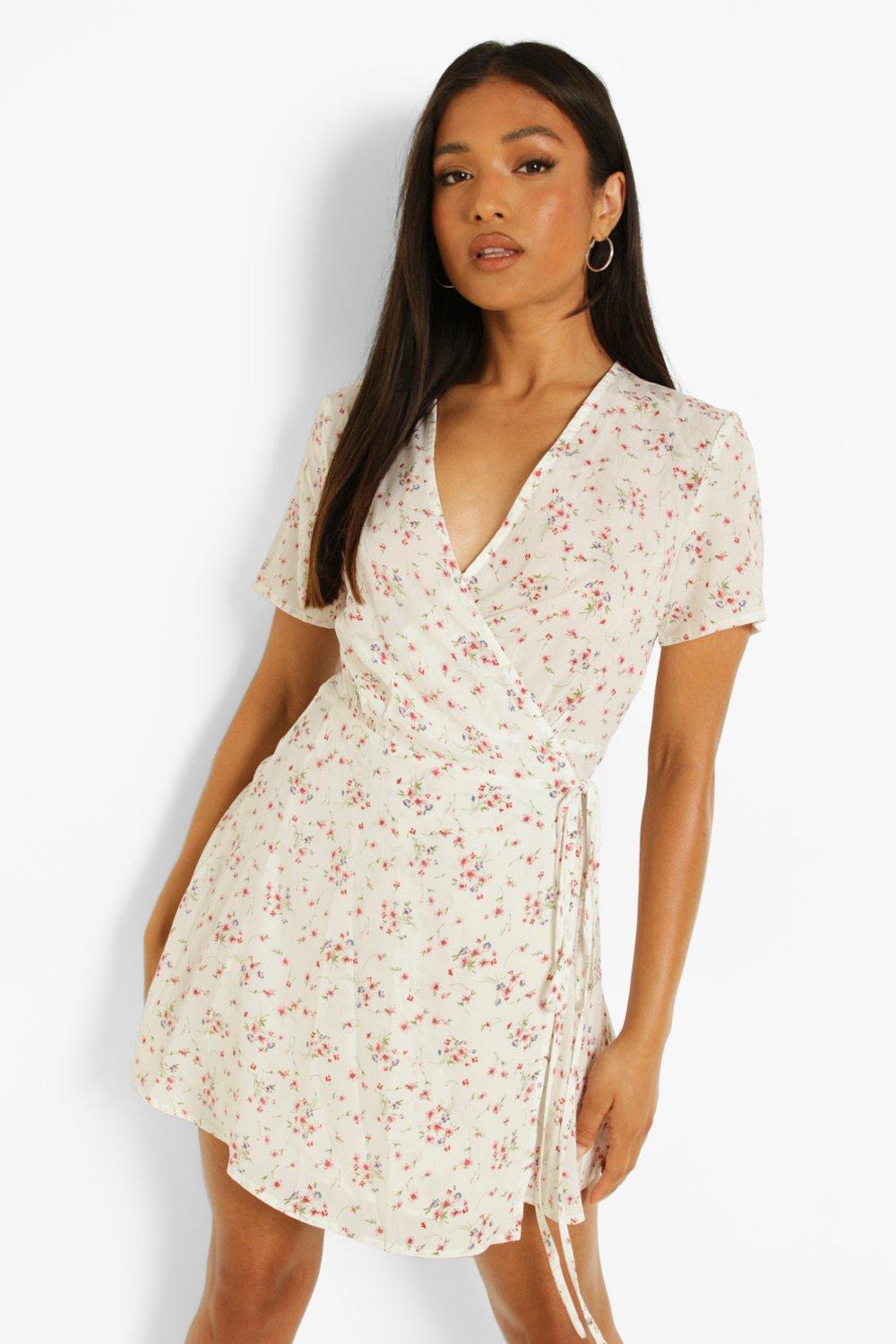 boohoo floral wrap tea dress