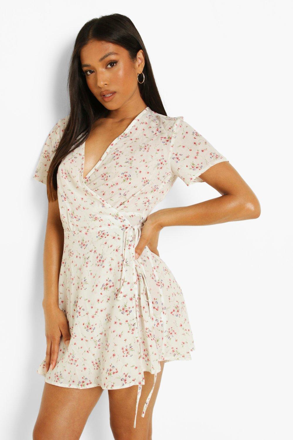 boohoo floral wrap tea dress