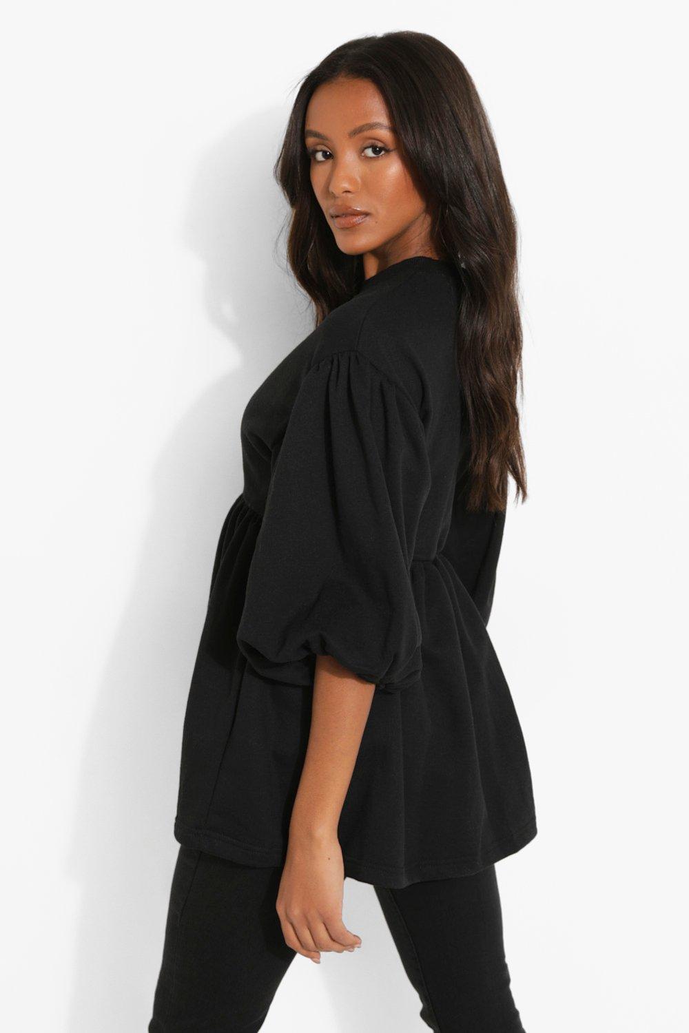 Petite Puff Short Sleeve Smock Sweat Top boohoo