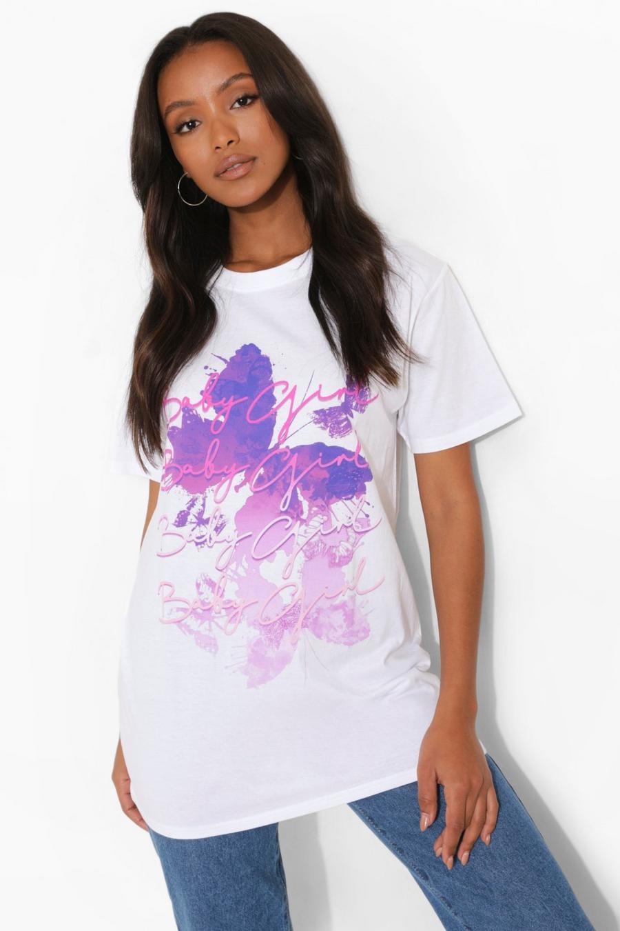 T-shirt Petite con stampa Babygirl e farfalla, White image number 1
