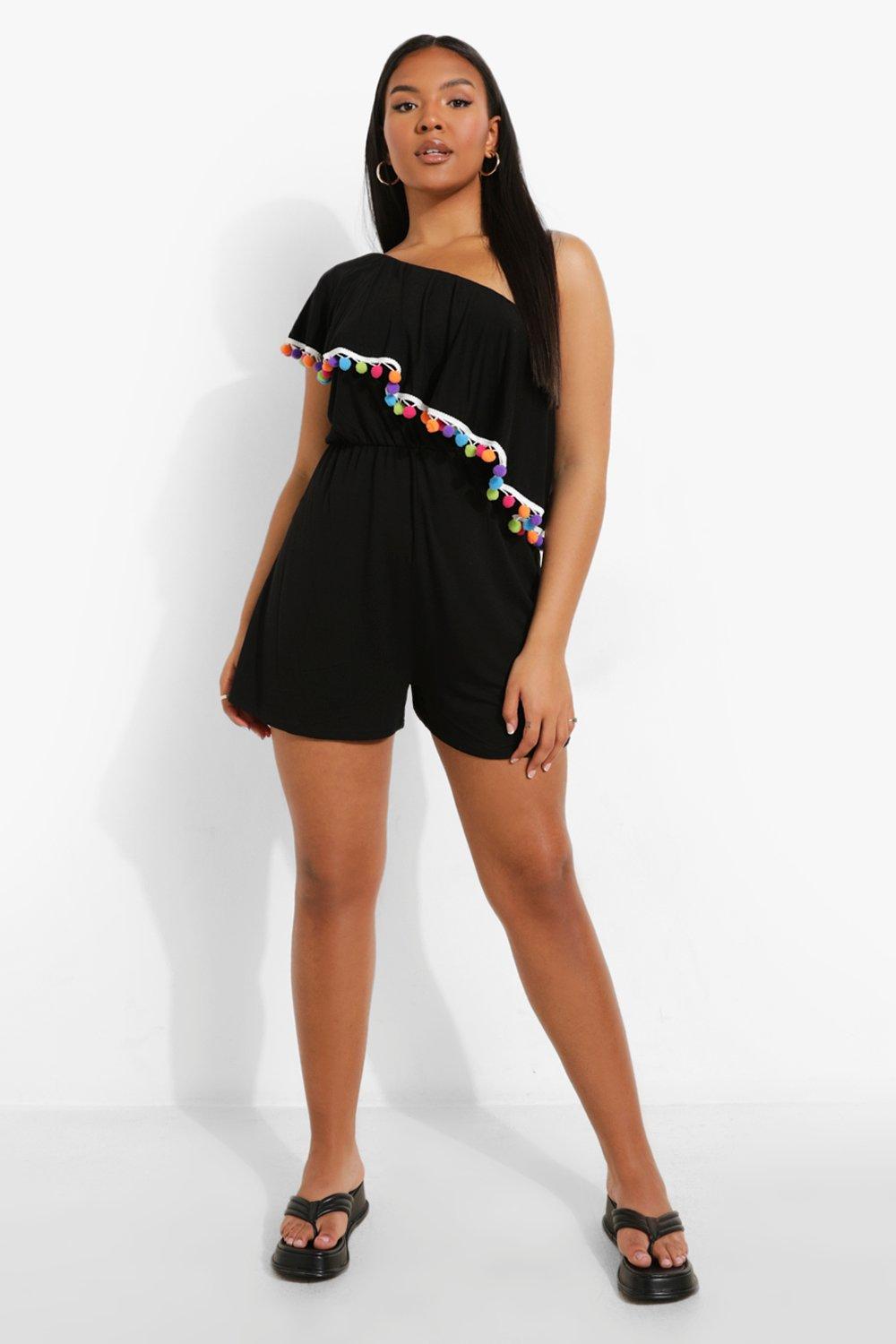 Plus One Shoulder Pom Pom Romper boohoo CA