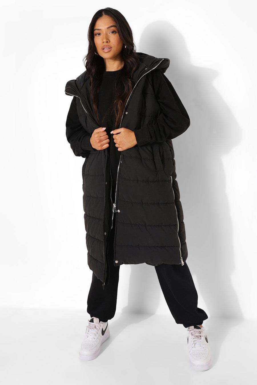 Black Petite Hooded Longline Vest