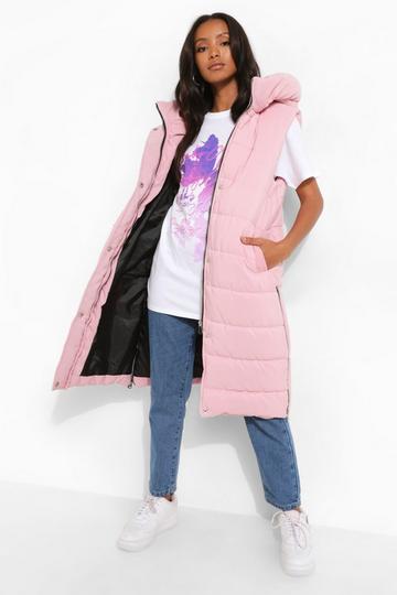 Petite Hooded Longline Vest pink