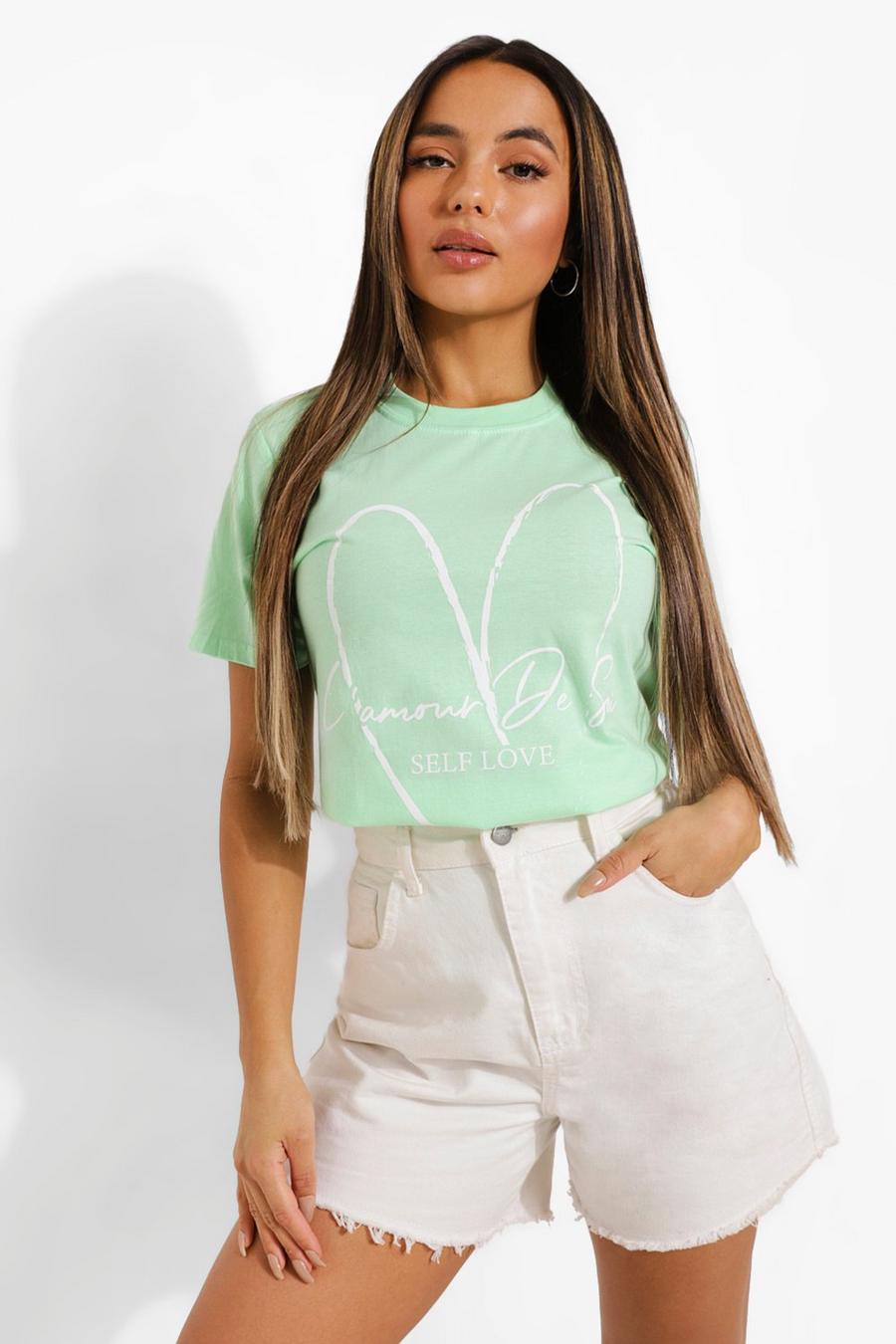 T-shirt Petite con scritta Self Love , Verde menta image number 1