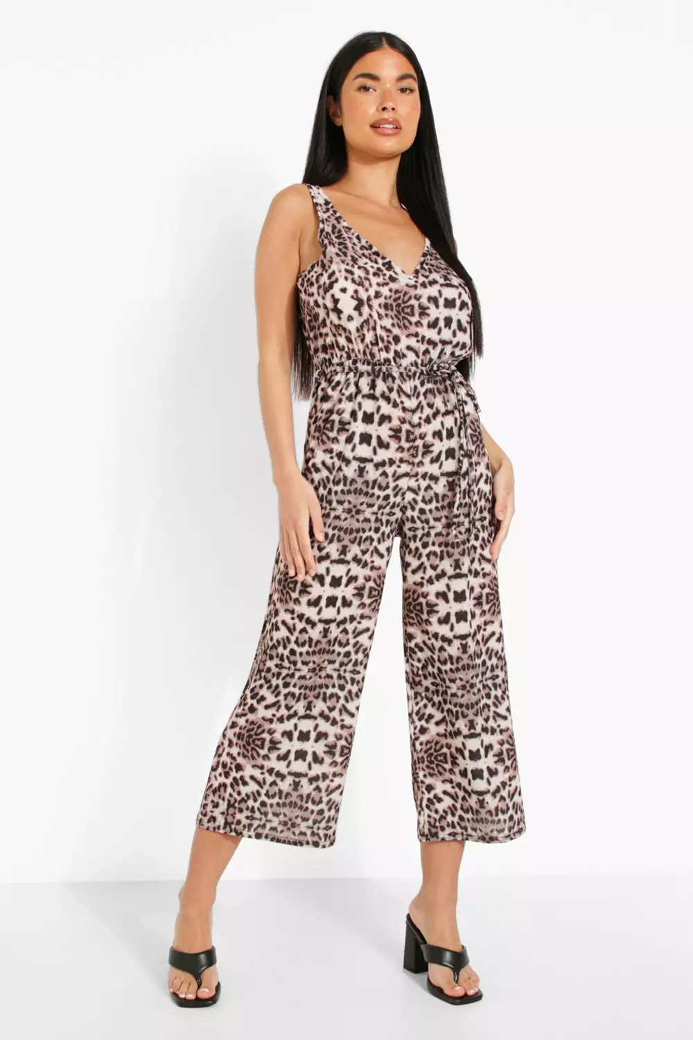 Natural Petite Leopard Print Belted Jumpsuit alternative image