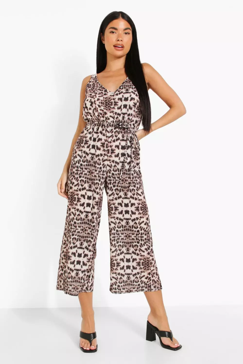 Natural Petite Leopard Print Belted Jumpsuit alternative image