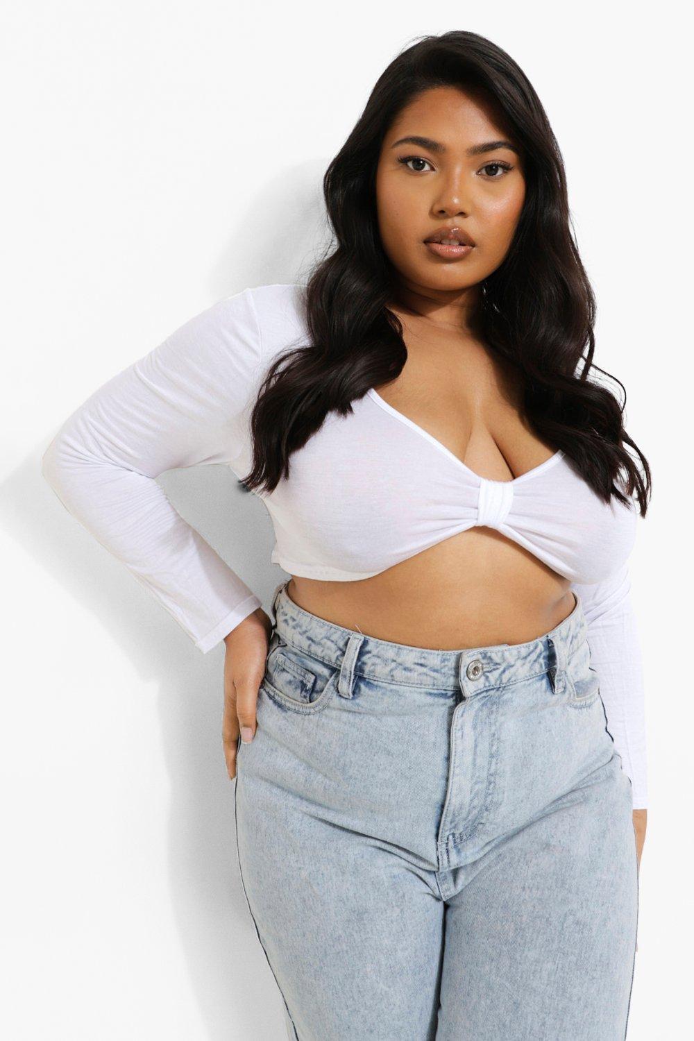 long sleeve plus size crop tops