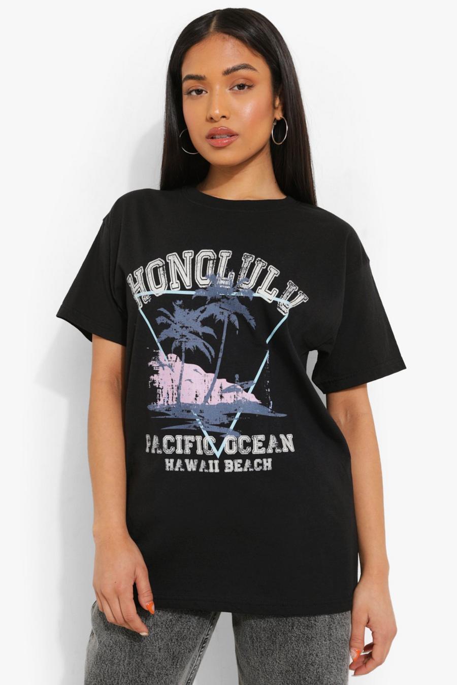Camiseta con eslogan y estampado de palmeras Petite , Negro image number 1