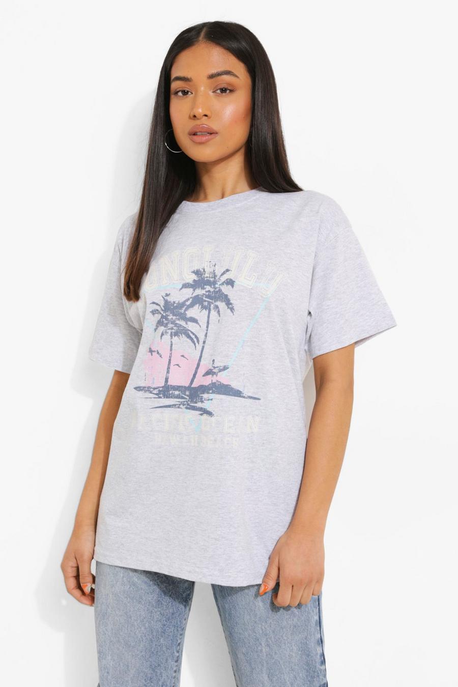 Grey marl Petite - T-shirt med palmer image number 1