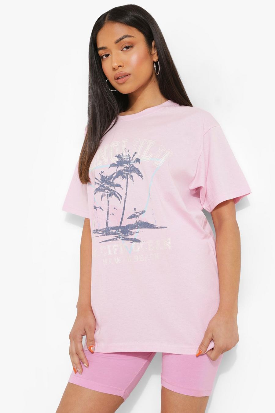 Pale pink Petite - T-shirt med palmer image number 1