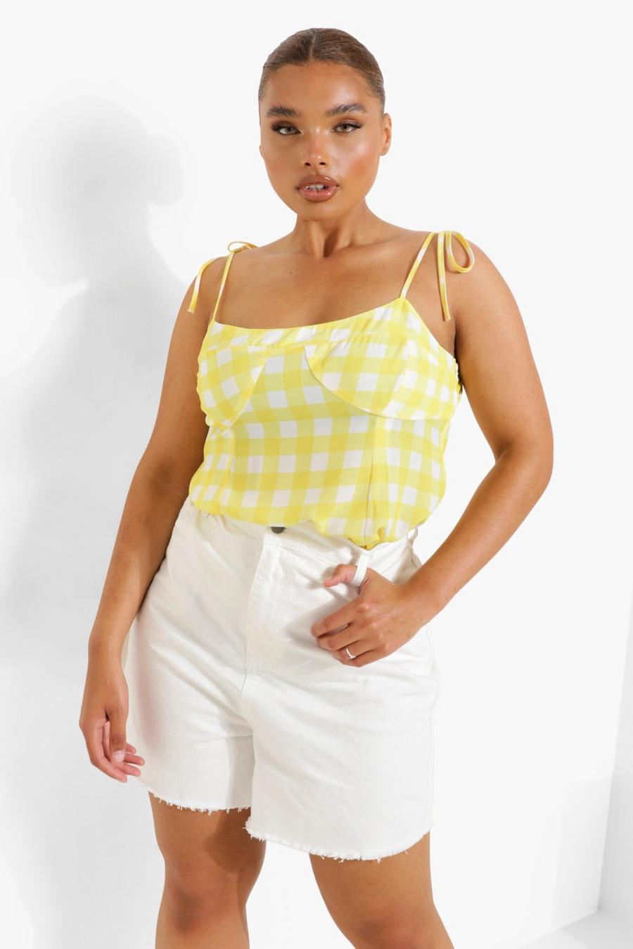 Yellow Plus Gingham Tie Detail Cami Top image number 1
