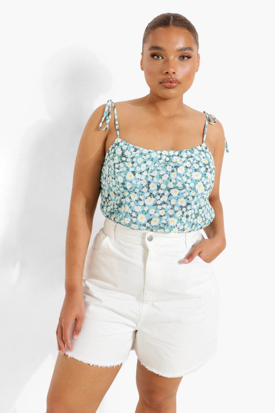 Blue Plus Daisy Print Tie Detail Cami Top image number 1
