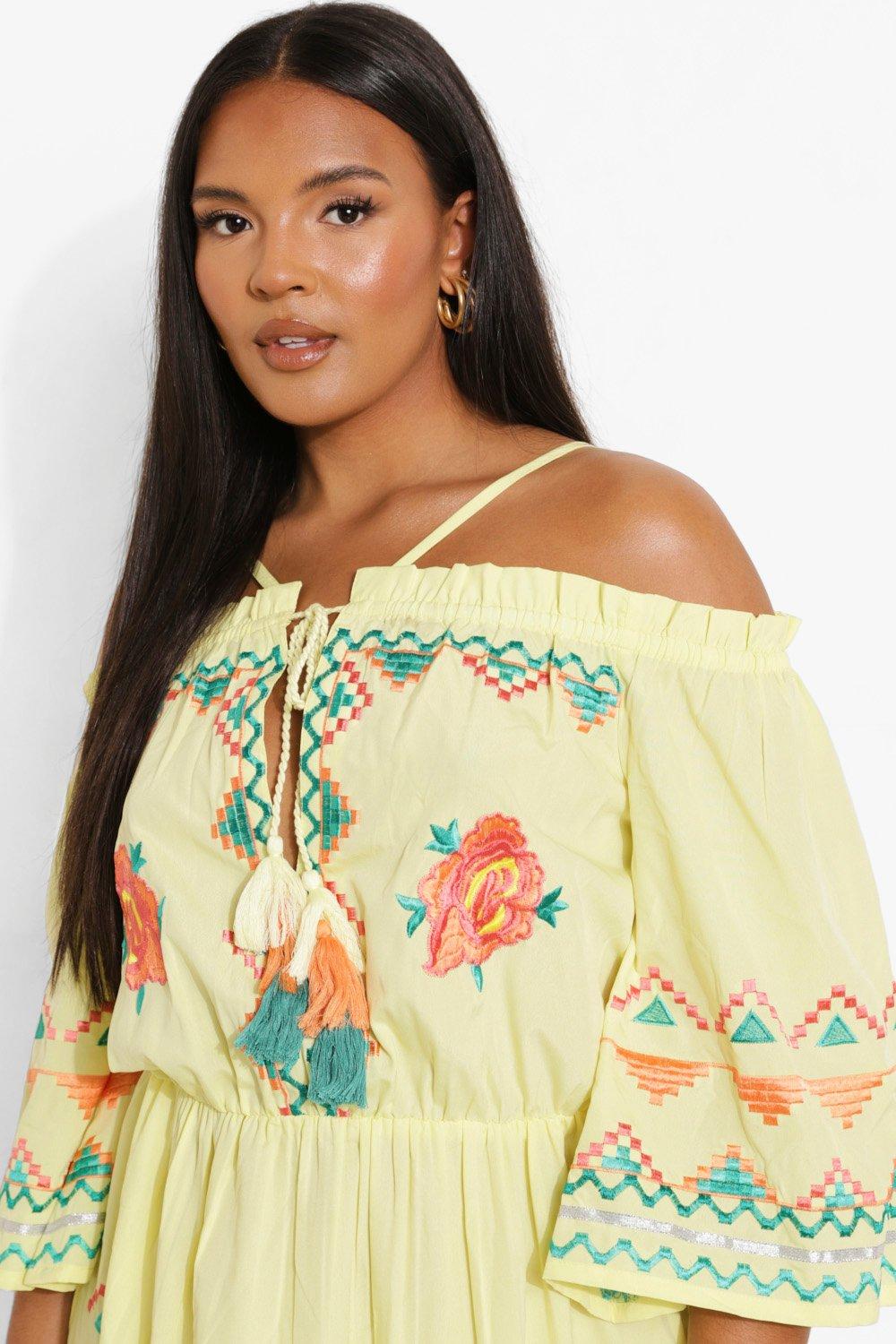 Plus Embroidered Cold Shoulder Dress