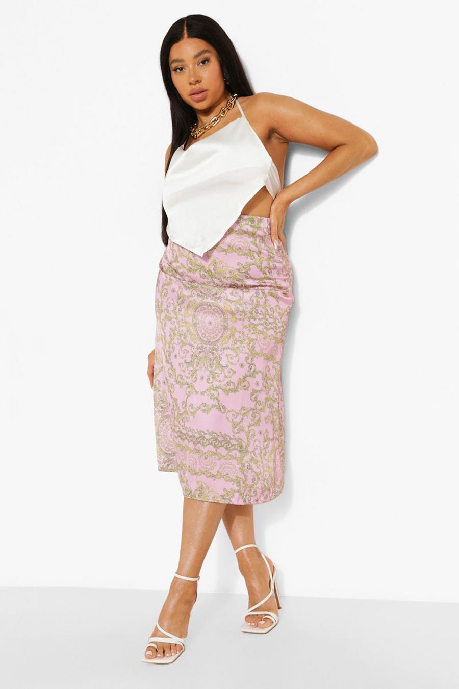 Pink Plus Woven Chain Print Midi Skirt image number 1