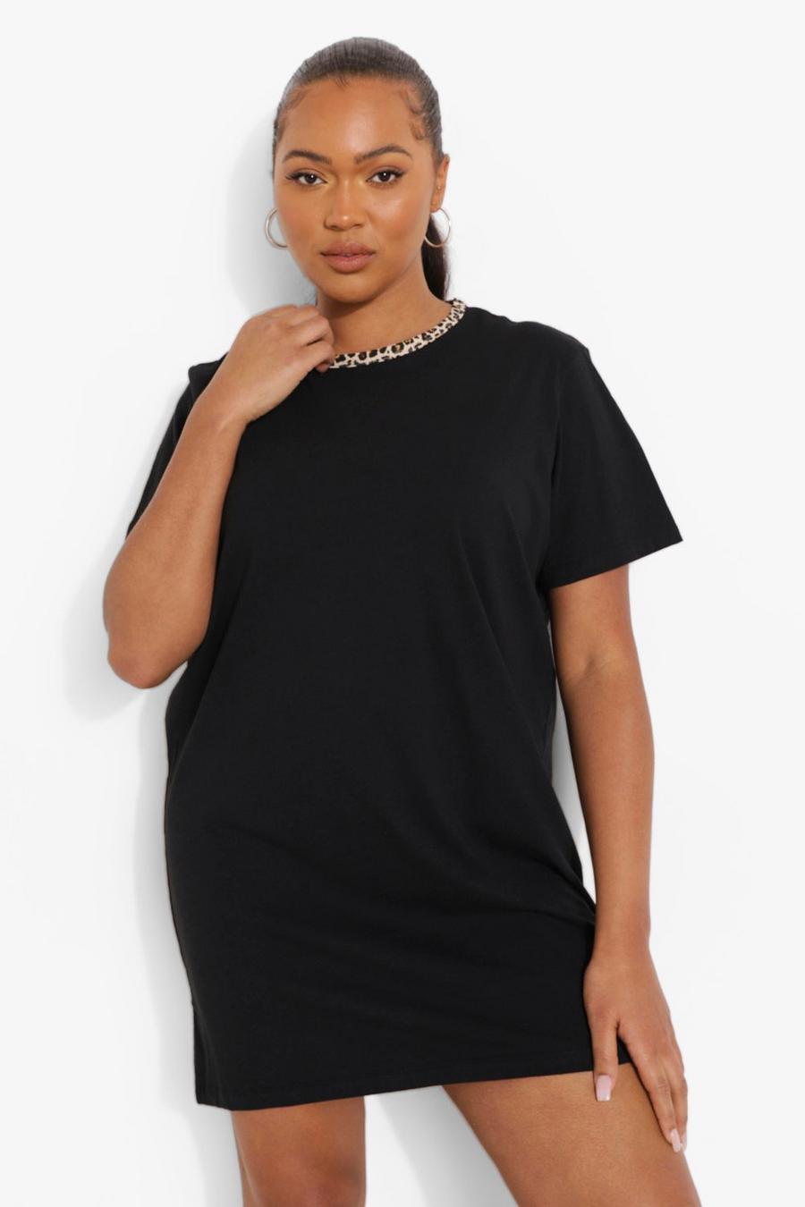 Black Plus Jersey Knit Leopard Ringer T-Shirt Dress image number 1