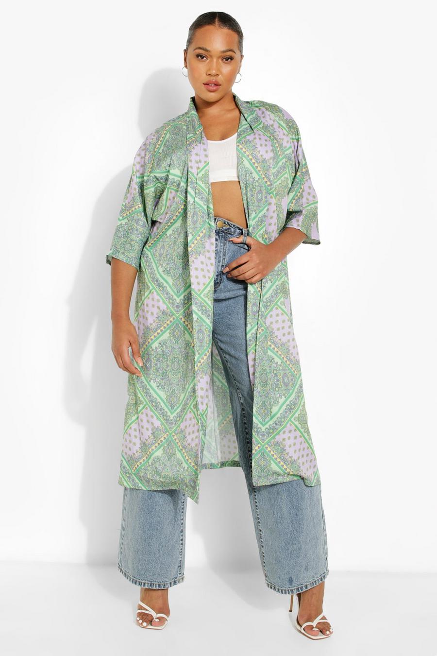 Green Plus - Lång mönstrad kimono image number 1