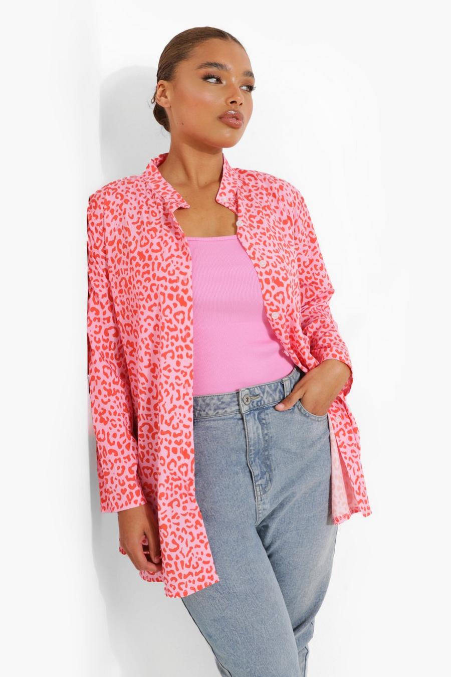 Pink Plus - Leopardmönstrad oversize skjorta image number 1