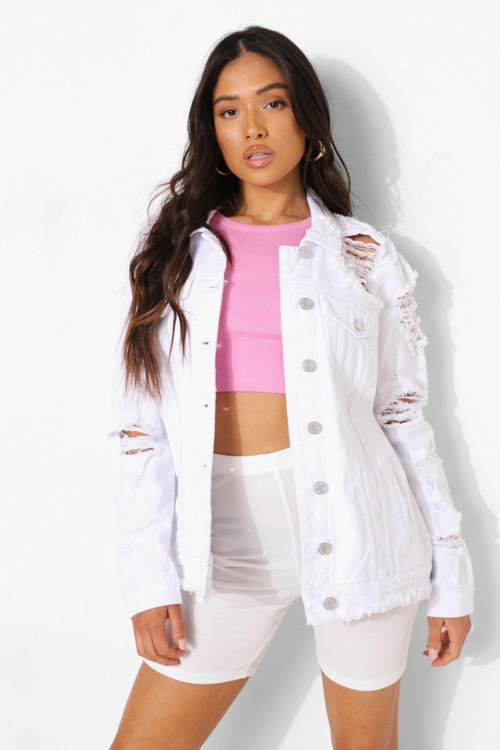 white ripped jean jacket womens