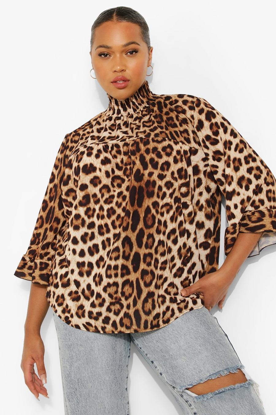 Plus Leopard Ruffle Angel Sleeve Blouse image number 1