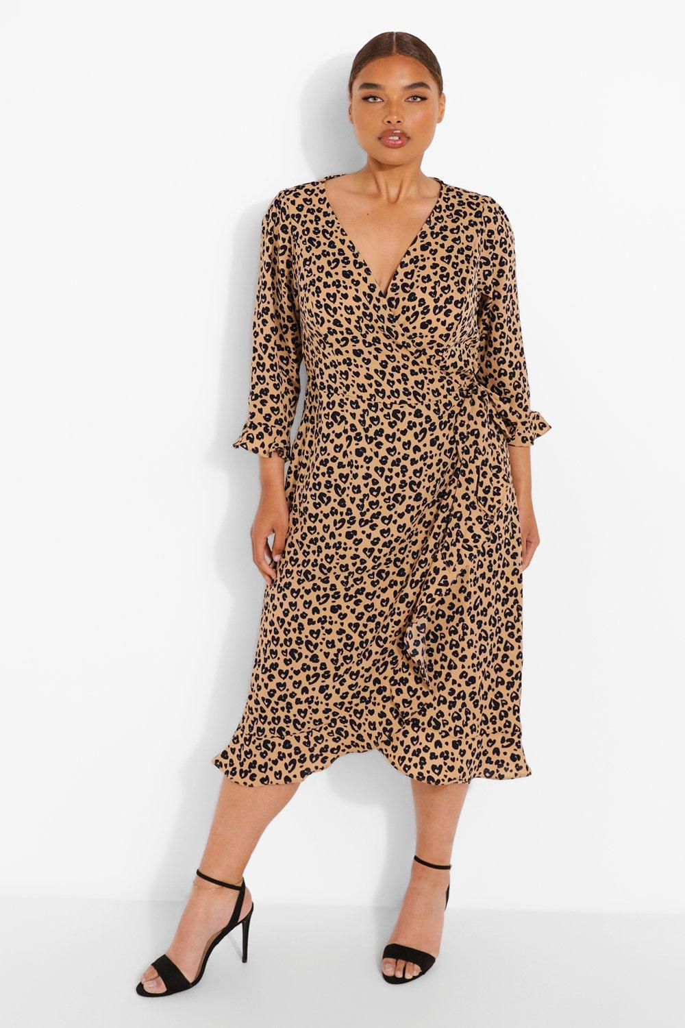 Leopard print wrap dress boohoo hotsell