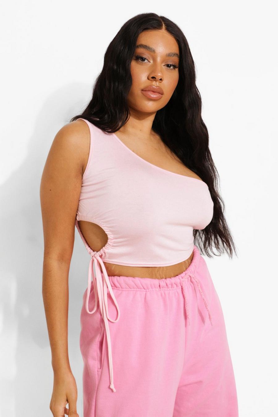 Blush Plus One Shoulder Ruched Cut Out Top image number 1