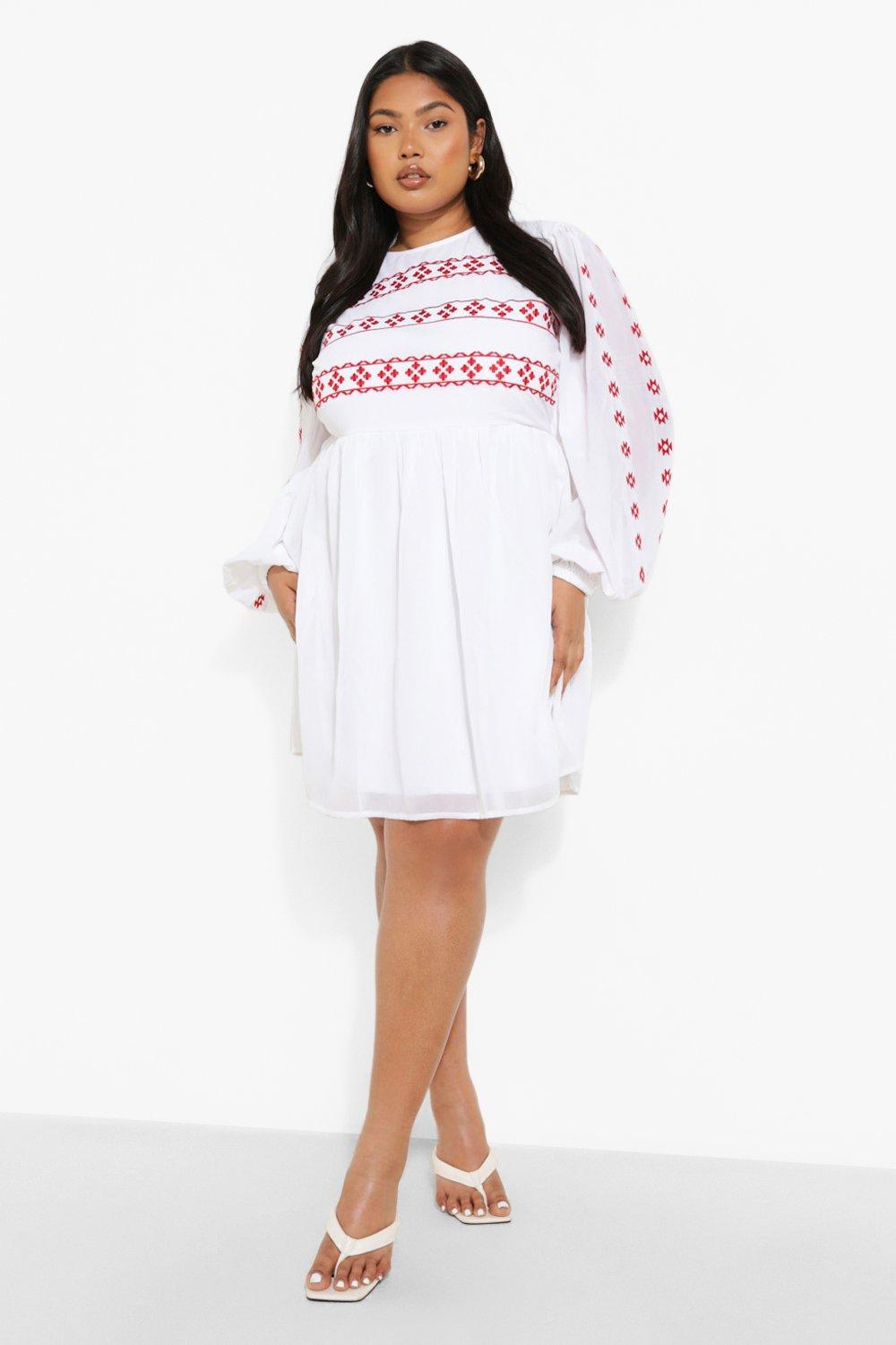 Shein Plus Size White Embroidered Dress-Large