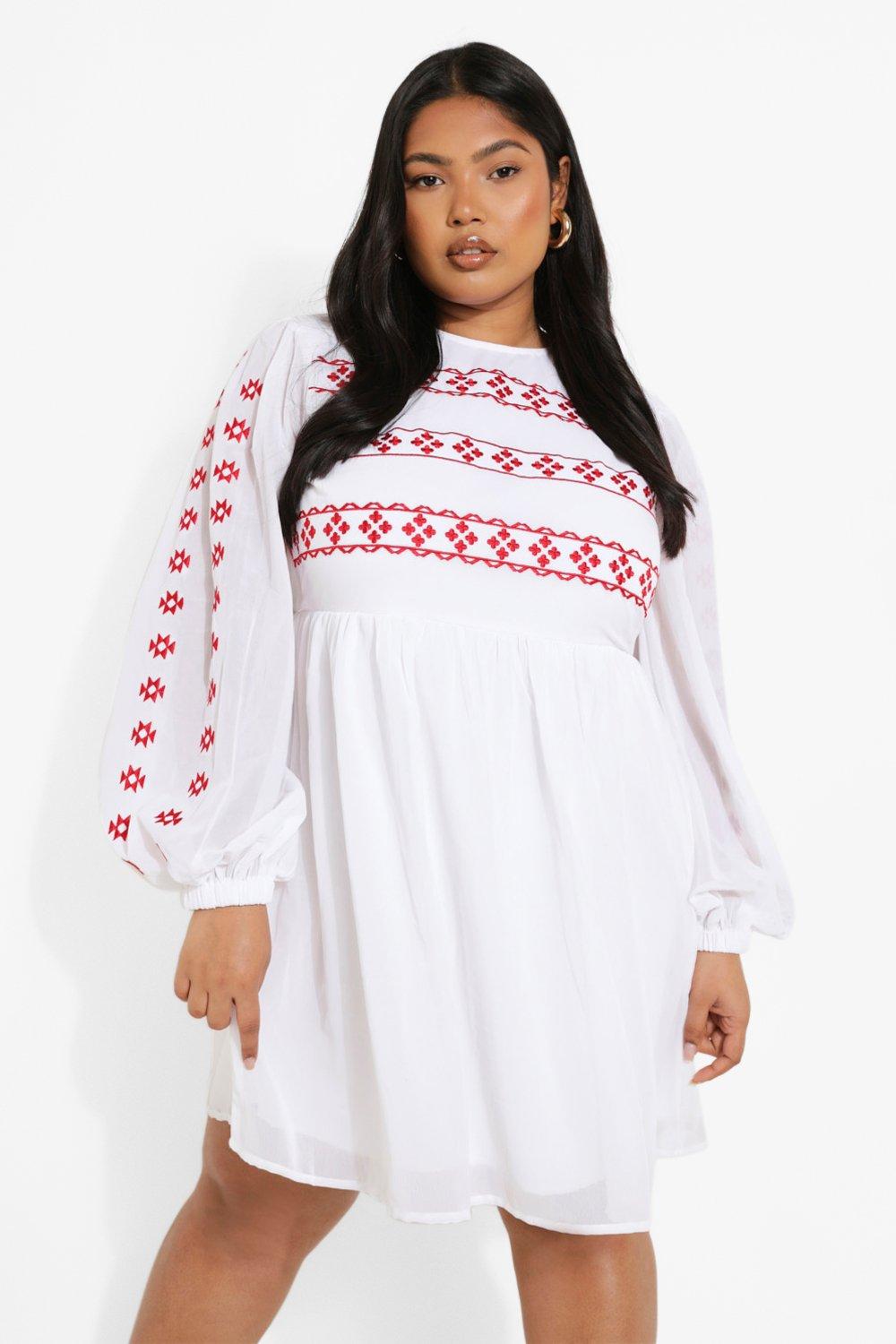 Embroidered smock hot sale dress white