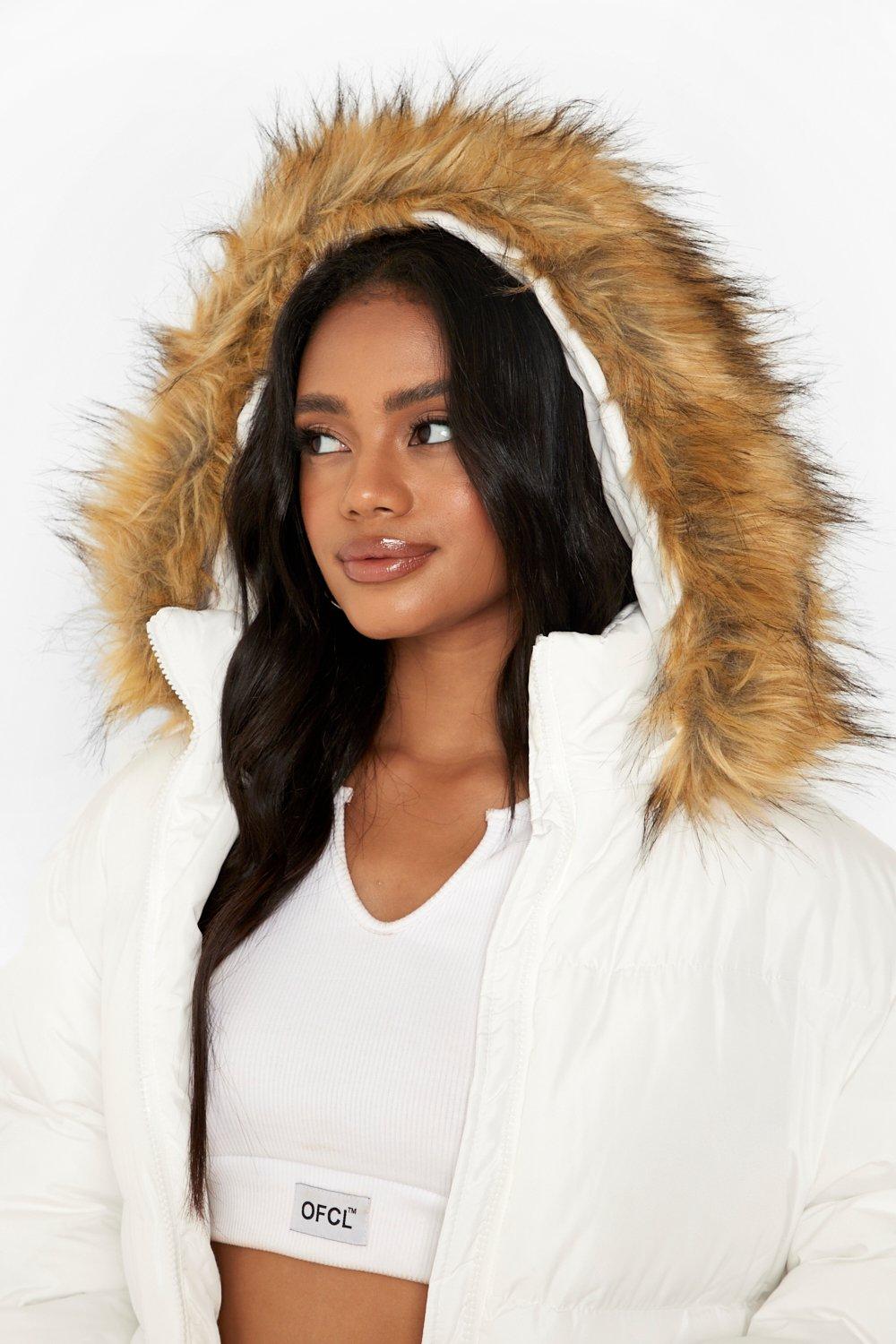 short padded faux fur trim coat