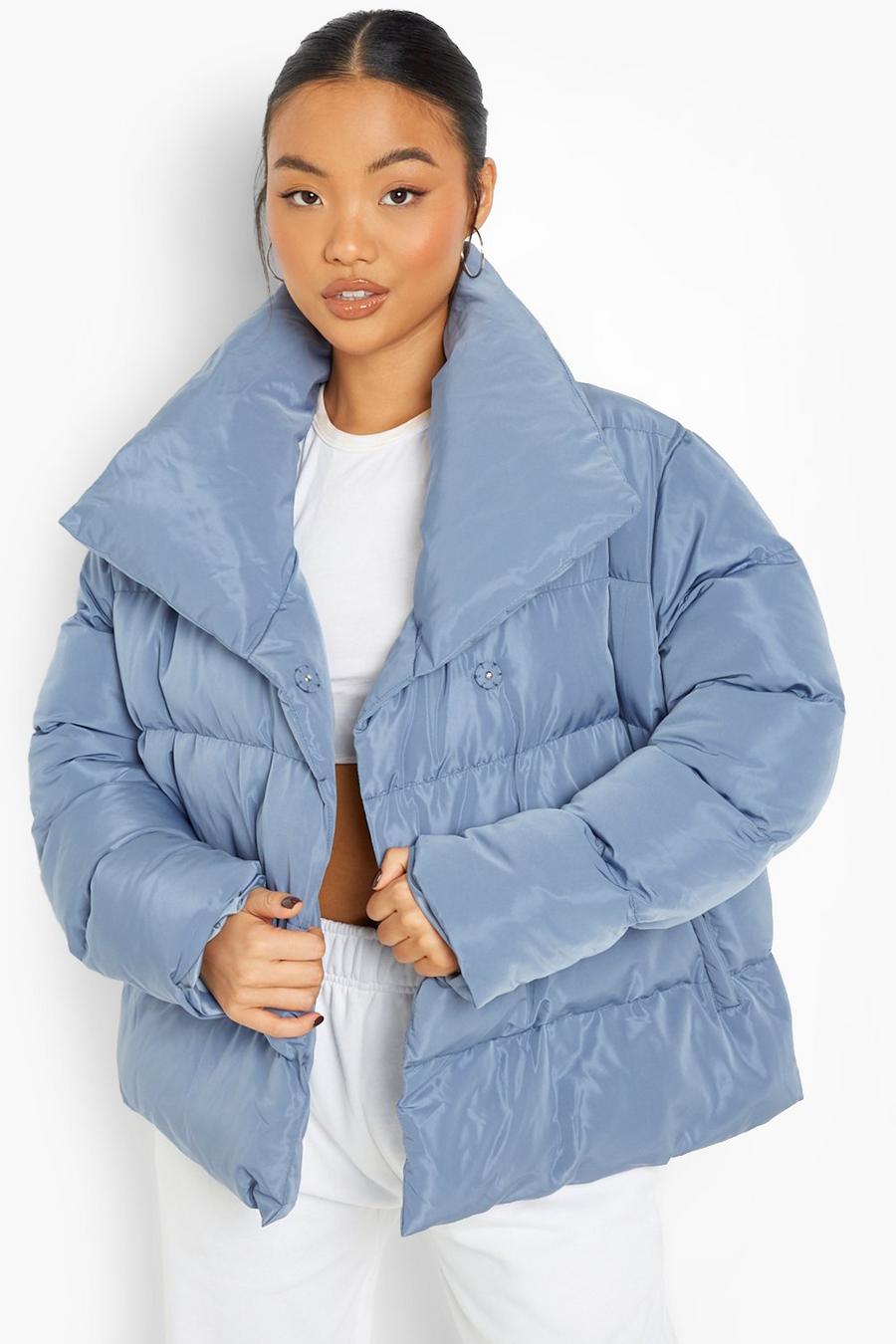 Blue Petite Wrap Duvet Puffer Jacket