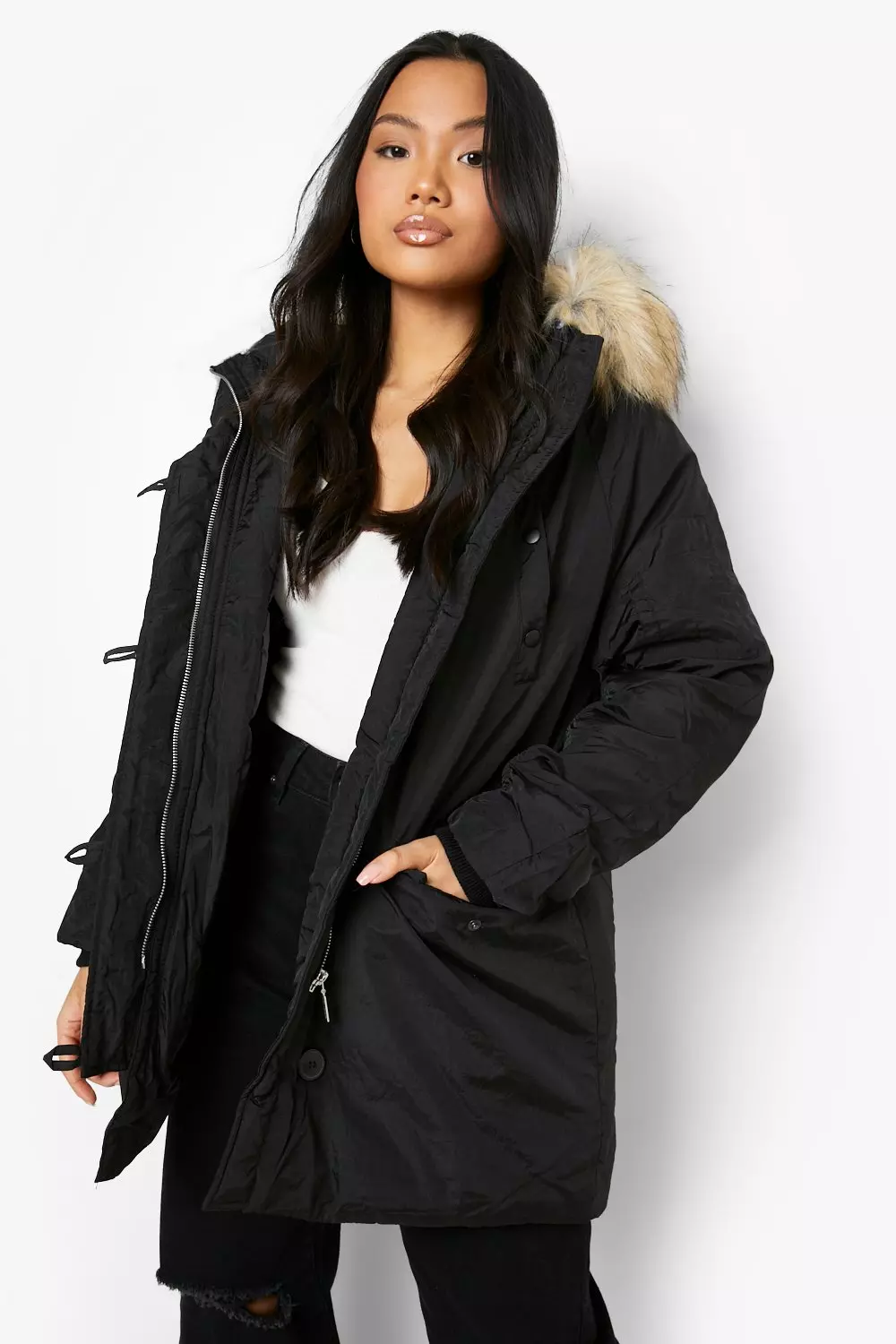 Petite black sale parka coat