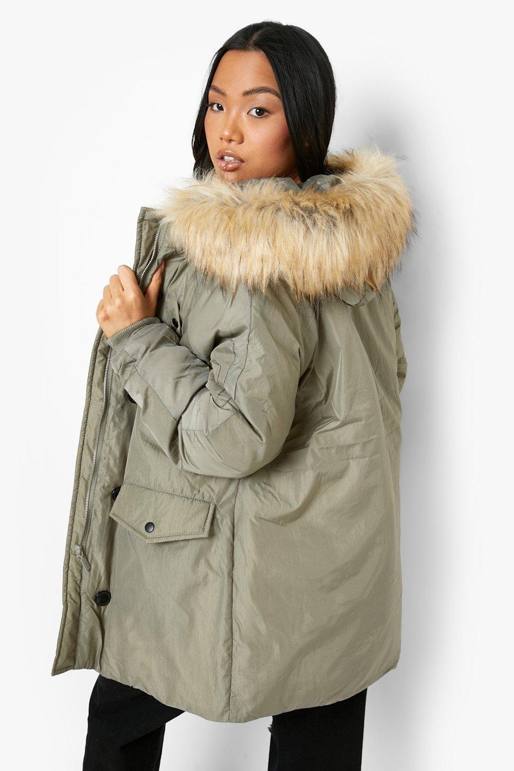 Petite khaki parka best sale