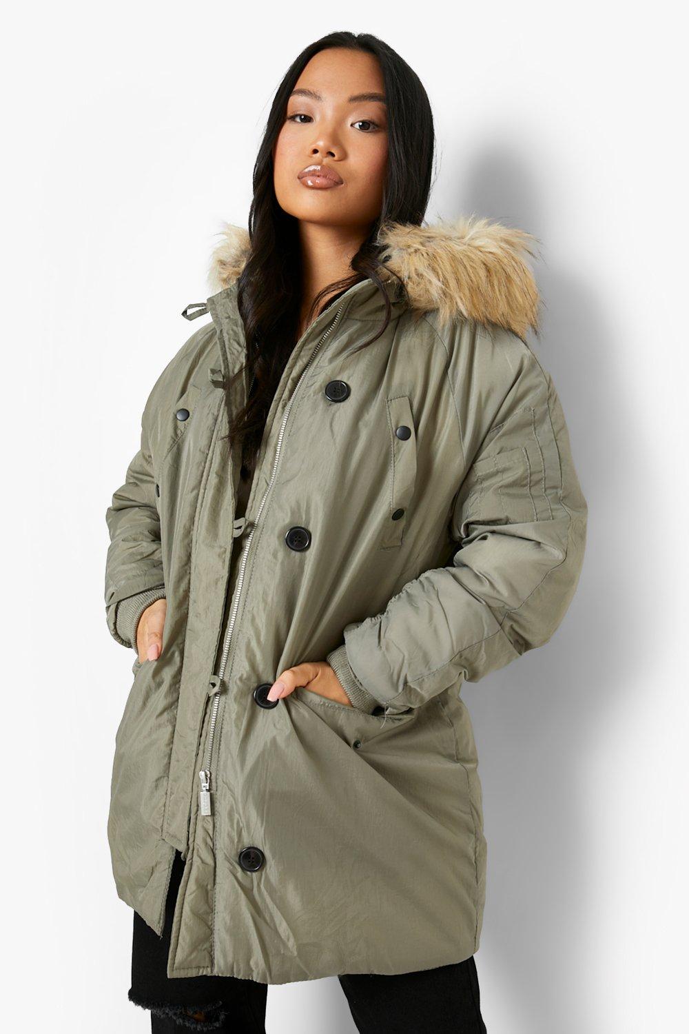 Petite hot sale khaki parka