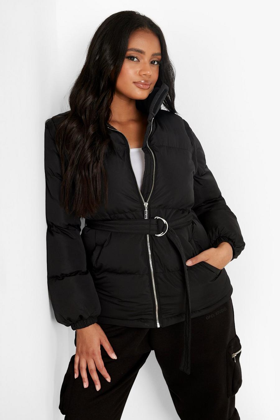 Black nero Petite Detachable Sleeve Belted Puffer Jacket