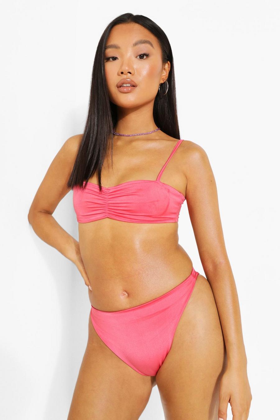 Pink Petite Geplooide Bikini Top Met Halter Neck image number 1